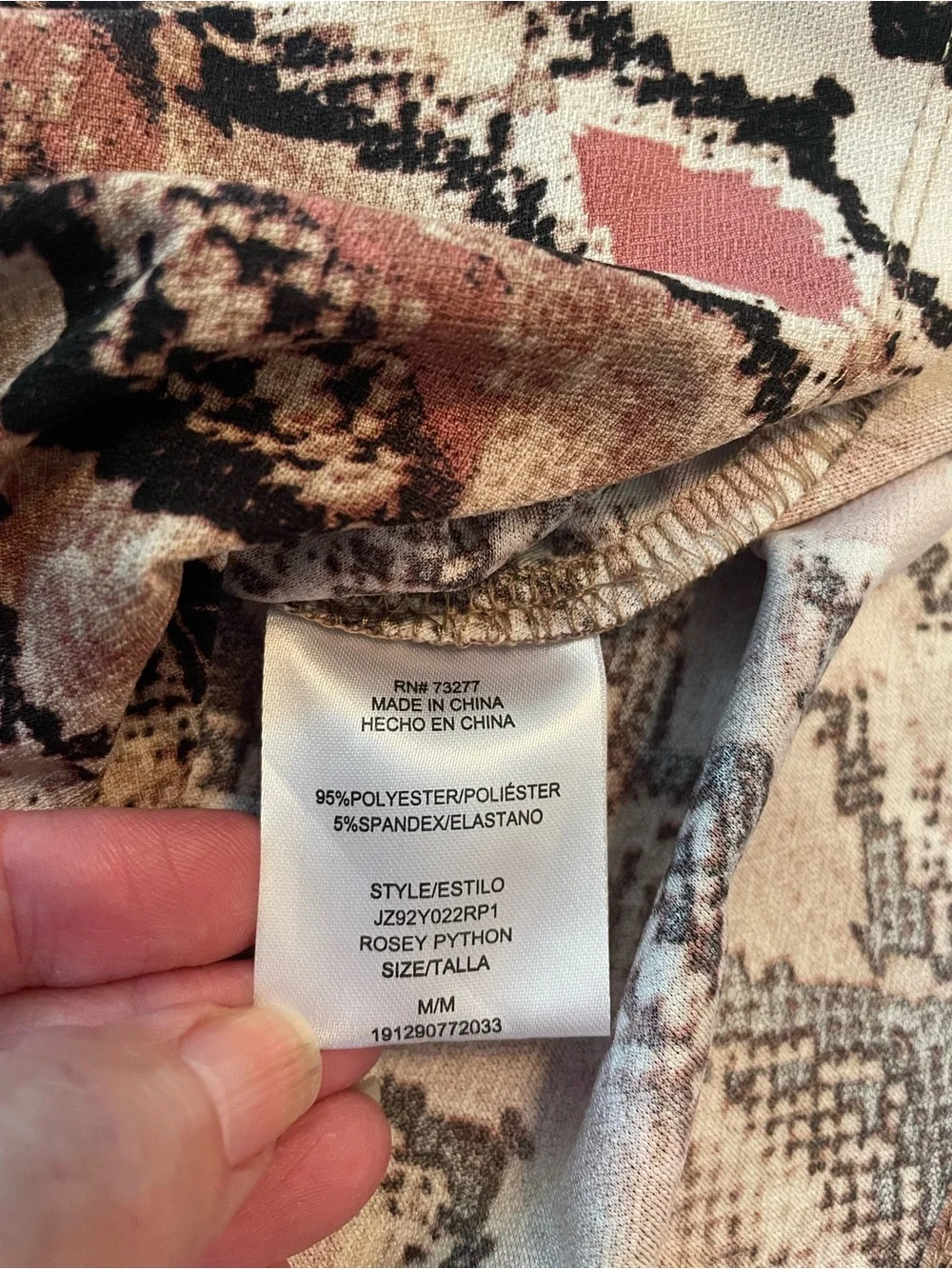 Candie’s V-Neck‎ Twist Waist Snake Print Sleeveless Dress in Blush, Size Medium